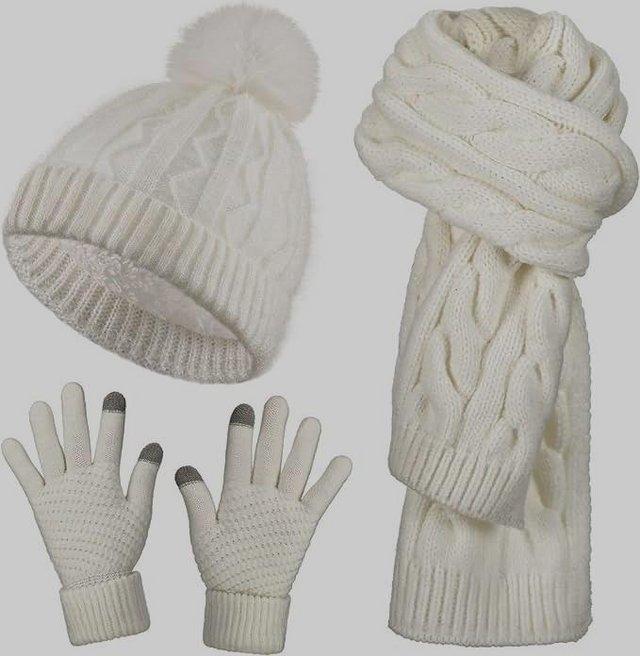 Preview of the first image of NEW women's hat, scarf & touch screen glove set, cream..