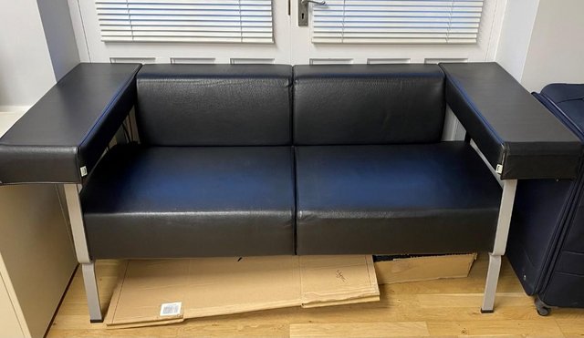 Image 2 of Black Leather Sofa - Good Condition - Collection Only