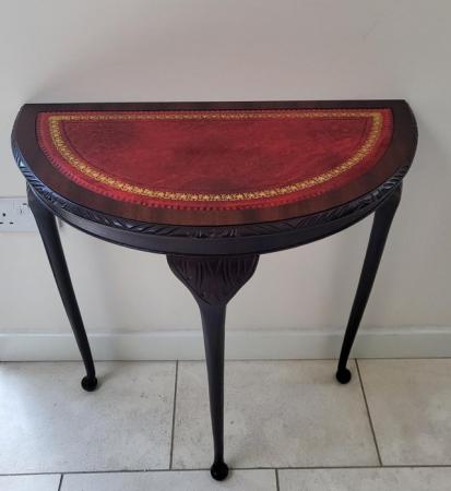 Image 2 of Half moon red leather inset top table