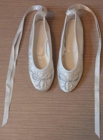 Image 1 of Bride / Bridesmaid / Prom Ballet Shoe with Ribbon Ankle Ties