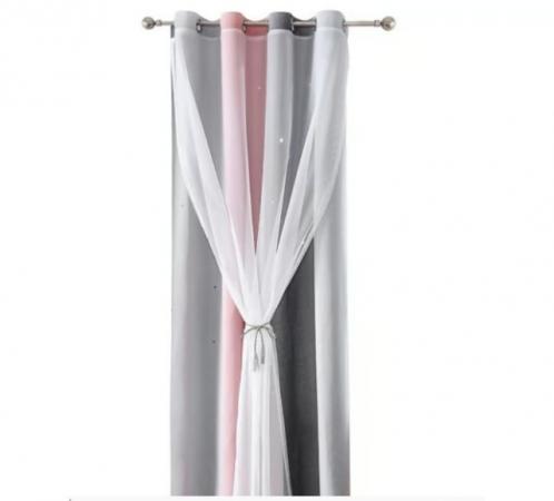 Image 1 of Star Curtain Stars Blackout Curtain for Kids Girls Bedroom L