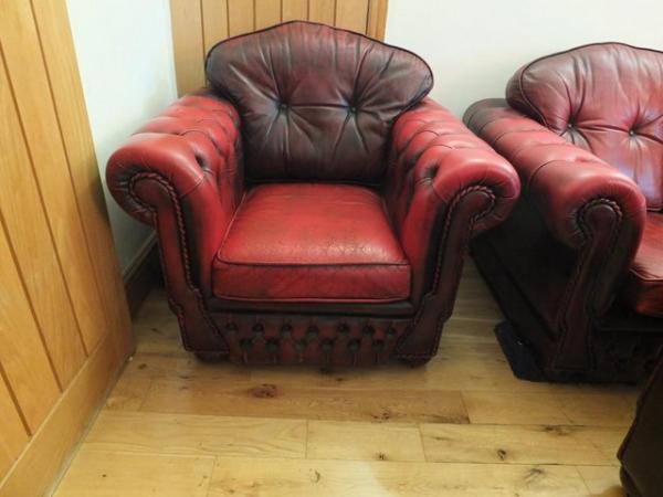 Image 3 of Chesterfield 3 Piece Suite. Leather. Deep Button. High Back