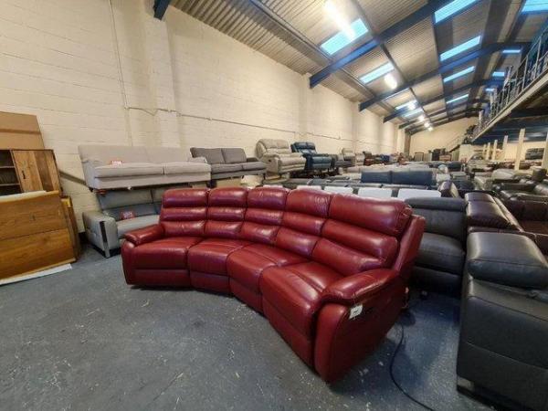 Image 2 of Broxton red leather curved electric recliner 4 seater sofa