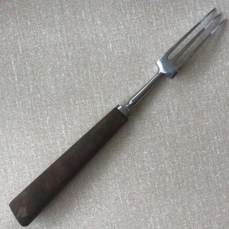 Image 3 of Vintage meat fork, stainless steel + wooden handle.