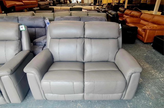 Image 3 of La-z-boy Paris grey leather pair of 2 seater sofas