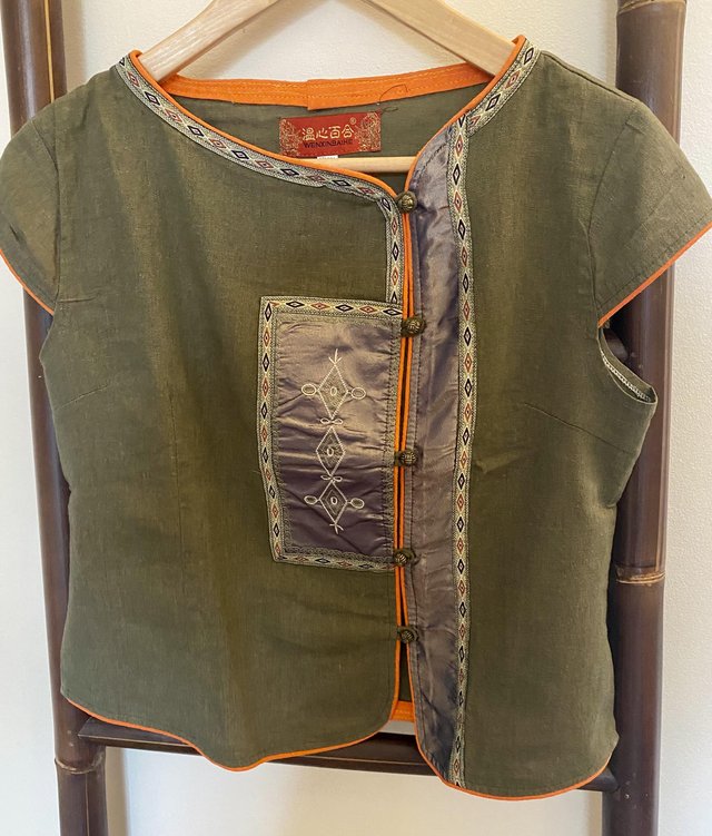 Preview of the first image of Olive Green Chinese style top.
