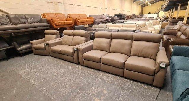 Image 6 of Adriano taupe leather electric recliner sofa set
