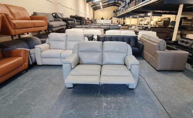 Image 7 of Parma/Strauss grey leather electric recliner 2 seater sofa