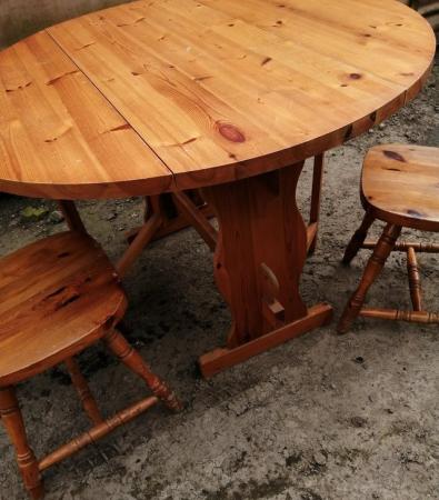 Image 2 of Pine farmhouse dropleaf table and 2 chairs