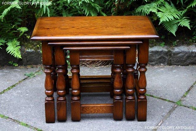 Image 1 of AN OLD CHARM LIGHT OAK NEST OF TABLES COFFEE TEA TABLE SET