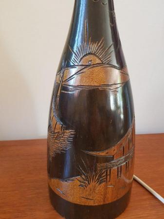 Image 3 of Vintage mid century large oriental wooden hand carved lamp
