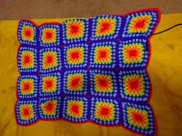 Image 1 of HAND CROCHETED BLANKET-BRIGHT AND CHEERFUL