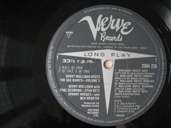 Image 2 of Gerry Mulligan – Meets The Sax Giants Volume 3 - LPVerve