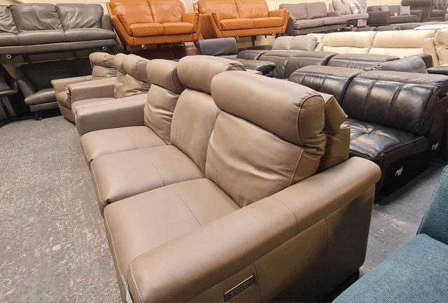 Image 16 of Adriano taupe leather electric recliner sofa set