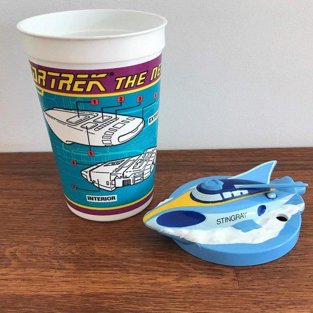 Preview of the first image of Vintage 1993/4 Pizza Hut promo Startrek cup & Stingray lid..