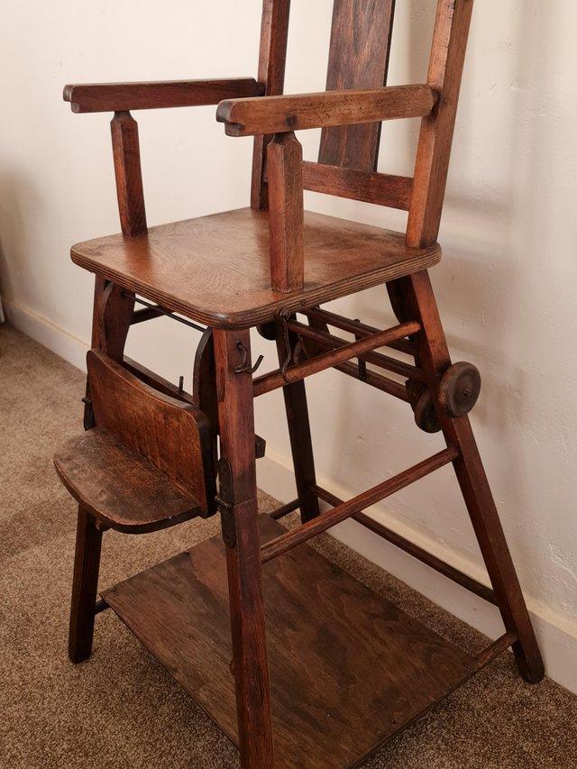 Preview of the first image of Antique Oak Chair Metamorphic Childrens Play and High Chair.