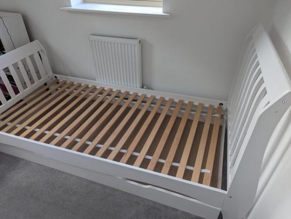 Image 2 of White wooden single sleigh bed frame with storage