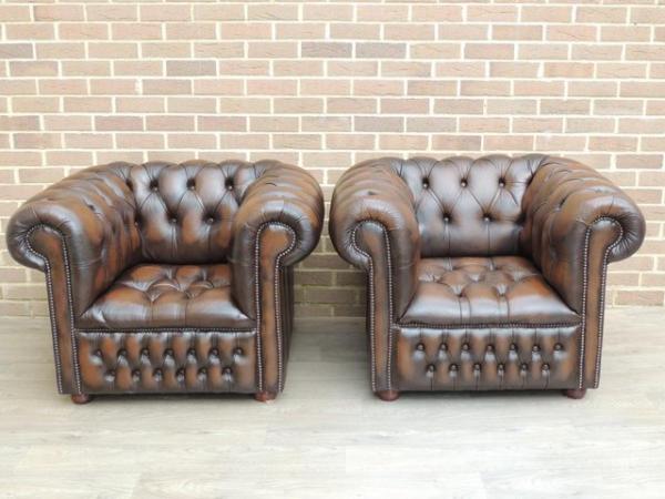 Image 2 of Pair of Fully Buttoned Chesterfield Armchairs (UK Delivery)