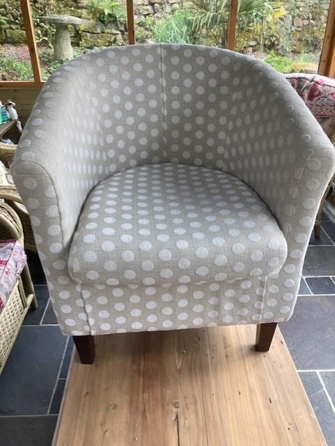 Preview of the first image of Tub Chair.Upholstered in Beige fabic with white spots..
