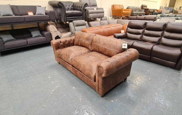 Image 7 of Vintage brown leather 3 seater chesterfield sofa