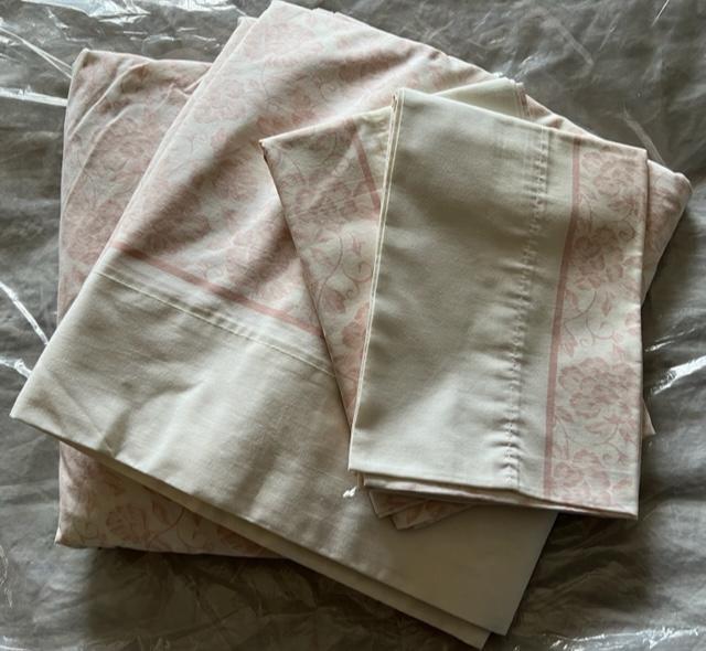 Preview of the first image of Pink and Cream Cotton King Bed Set with PillowCases.