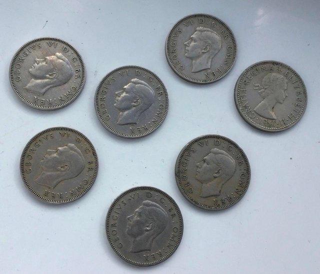 Preview of the first image of 6 old shilling coins, 1940’s George VI & a Queen Elizabeth.