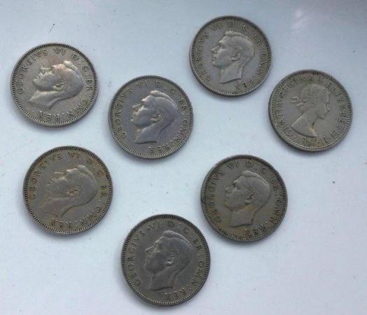 Image 1 of 6 old shilling coins, 1940’s George VI & a Queen Elizabeth