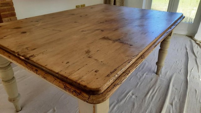 Preview of the first image of Farmhouse Dining Table - Rustic Shabby Chic / Half Painted.