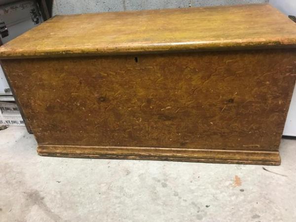 Image 1 of Antique scumbled wood bedding chest/toy box