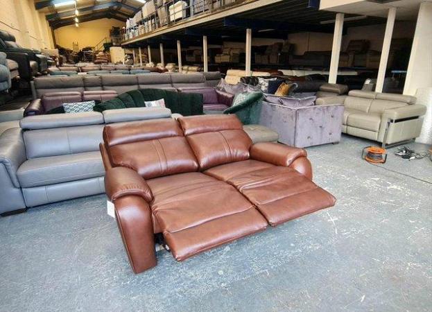 Image 2 of La-z-boy Winchester brown leather manual 2 seater sofa