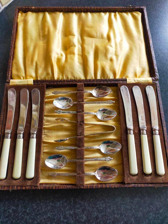 Preview of the first image of Old Style Cutlery, butter knives and teaspoons hallmarked.