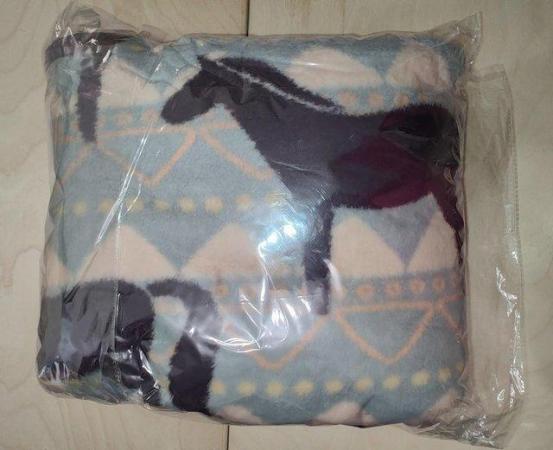 Image 1 of Sherpa Printed Blanket Horse Pony Pattern 200x150 cm Grey &