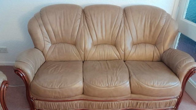 Image 1 of Leather 3 Piece Suite, 3 seater sofa and 2 chairs