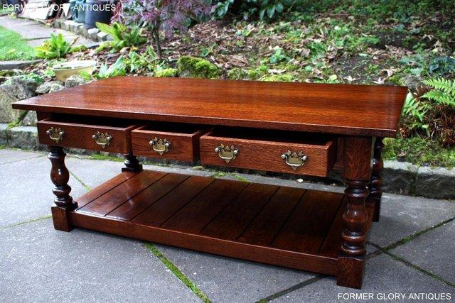 Image 11 of TAYLOR & Co STRESSED OAK THREE DRAWER POTBOARD COFFEE TABLE