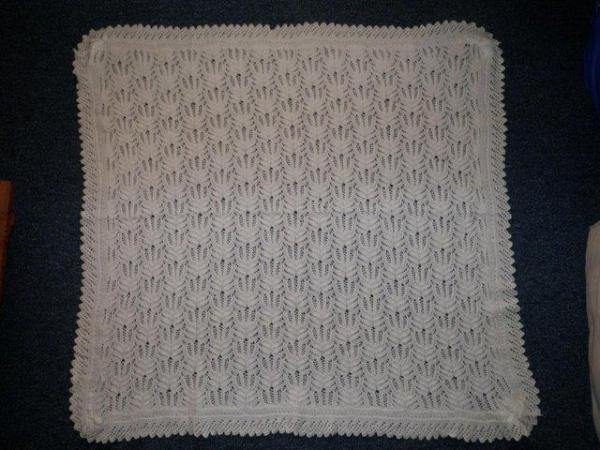 Image 1 of Lacy Hand Knitted White SHAWL