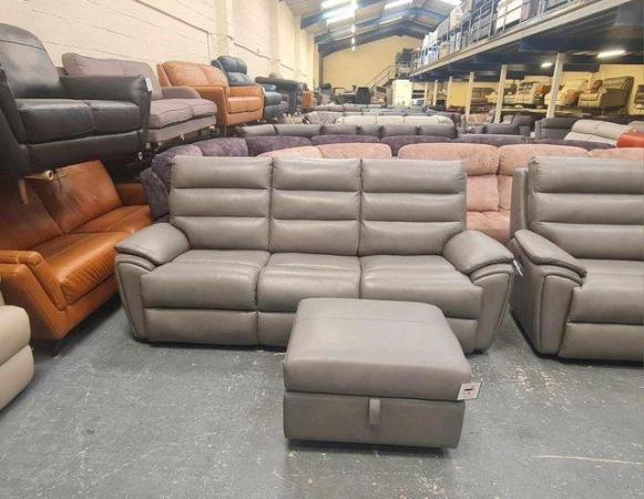 Image 6 of La-z-boy Winslow grey leather 3+2 seater sofas and puffee