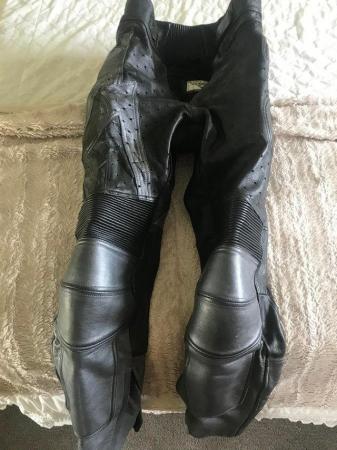Image 1 of Black and silver Leather motorcycle pants