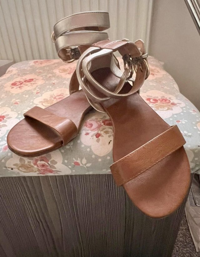 Preview of the first image of Women summer brown gold sandals 4.