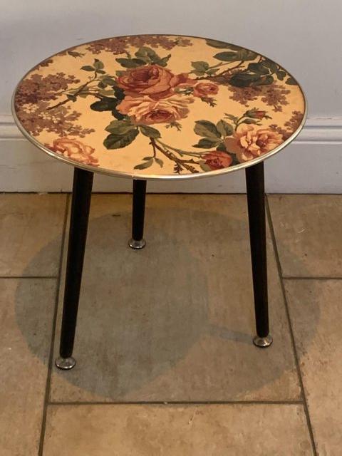 Preview of the first image of Vintage Small Circular Floral Side Coffee Table.