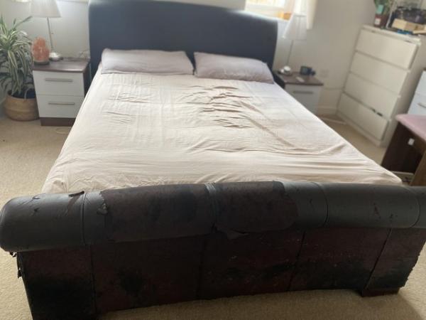 Image 3 of FREE TO COLLECTOR - Faux leather king size storage bed
