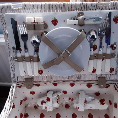 Image 3 of WICKER PICNIC BASKET WITH CUTLERY ETC 2 PERSONS