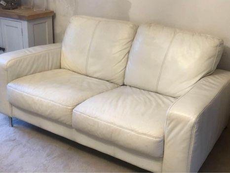 Image 1 of Genuine leather two seater sofa, chair and footstool
