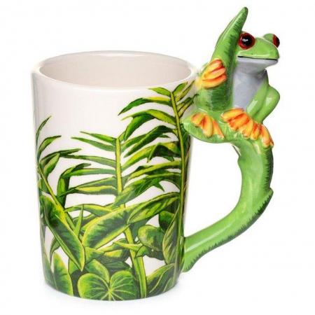 Image 1 of Ceramic Jungle Mug with Tree Frog Handle. Free uk Postage