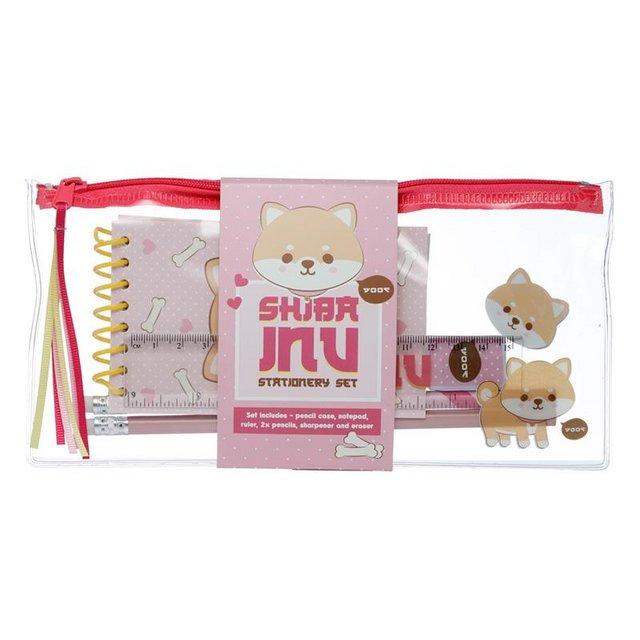 Preview of the first image of 7 Piece Clear Pencil Case Stationery Set - Adoramals Shiba.