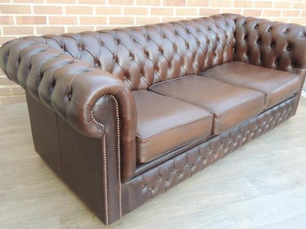 Image 18 of Chesterfield 3 seater Antique Brown Sofa (UK Delivery)