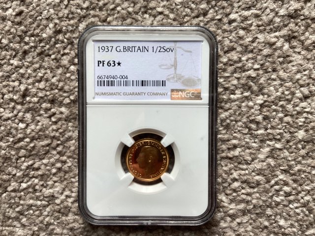 Preview of the first image of 1937 Gold Proof 1/2 Half Sovereign George 1V PF63*.