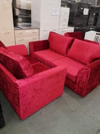 Image 1 of Omega fixed back red crushed velvet 3&2 sofas
