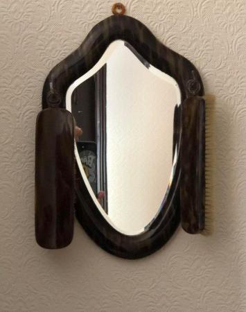 Image 1 of Art deco tortoiseshell Bakelite hall mirror & brush set
