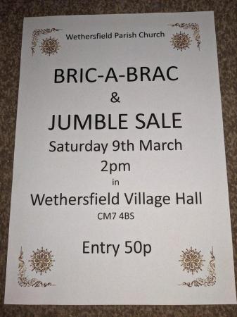 Image 1 of Bric-a-Brac and Jumble Sale. 9 March 2pm Wethersfield CM74bS