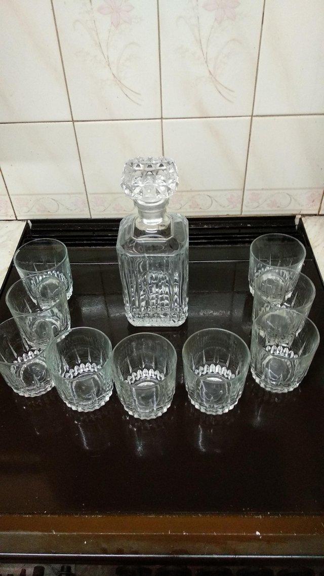 Preview of the first image of GLASS SPIRITS DECANTER AND GLASSES.